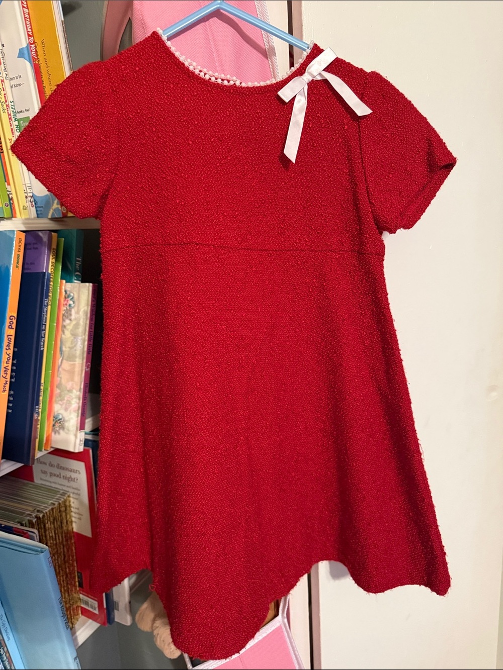 Bonnie Jean Red Short-Sleeve Knit Dress with White Bow